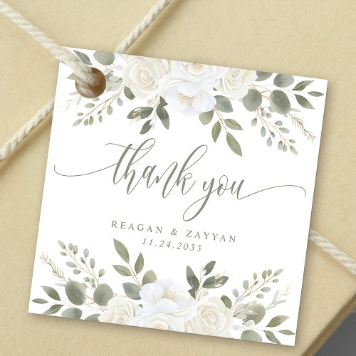 Ivory And Sage Chic Floral Wedding Thank You Favor Tags
