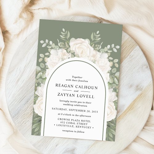 Ivory And Sage Elegant Arch Floral Wedding Invitation