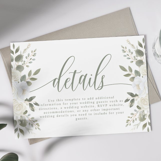 Ivory And Sage Elegant Floral Wedding Details Enclosure Card (Creator Uploaded)