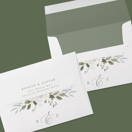 Ivory And Sage Elegant Floral Wedding Envelope