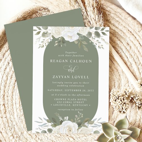 Ivory And Sage Elegant Floral Wedding Invitation