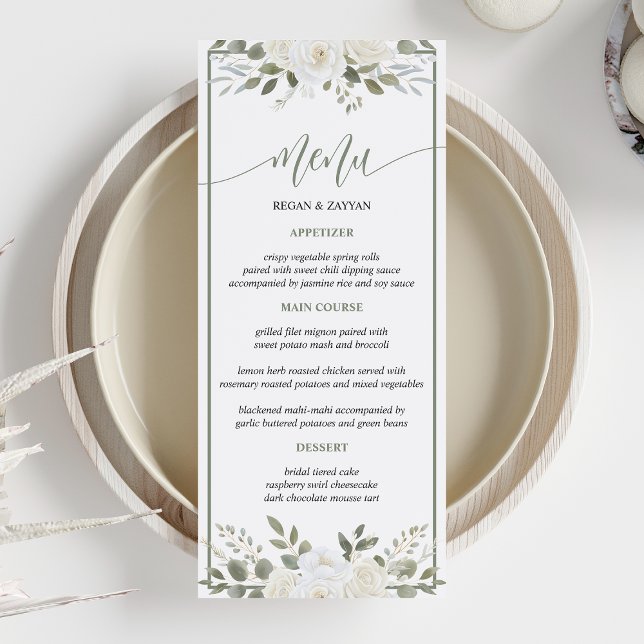 Ivory And Sage Elegant Floral Wedding Menu (Creator Uploaded)