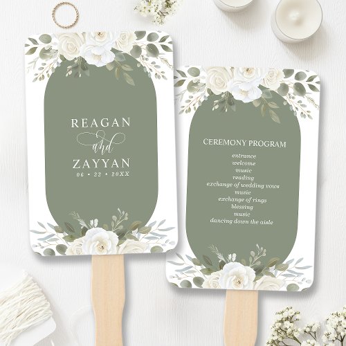 Ivory And Sage Elegant Floral Wedding Program Hand Fan