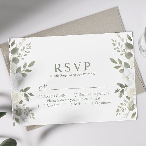 Ivory And Sage Elegant Floral Wedding Rsvp