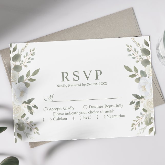 Ivory And Sage Elegant Floral Wedding RSVP (Creator Uploaded)