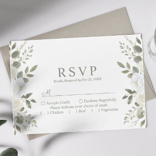 Ivory And Sage Elegant Floral Wedding RSVP Card