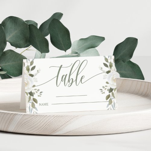 Ivory And Sage Elegant Floral Wedding Table Place Card