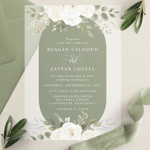 Ivory And Sage Elegant Floral Wedding Vellum Invitations