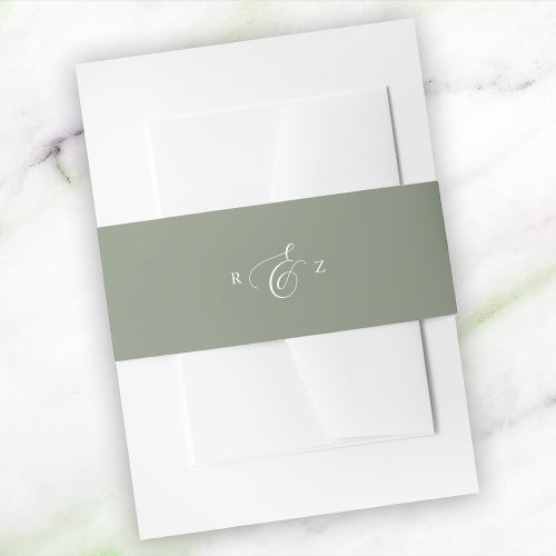 Ivory And Sage Elegant Simple Monogram Wedding Invitation Belly Band