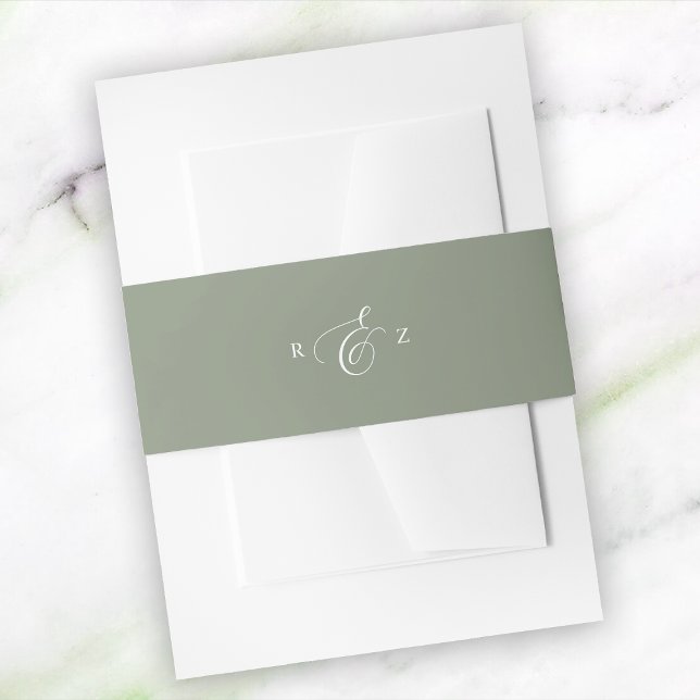 Ivory And Sage Elegant Simple Monogram Wedding Invitation Belly Band (Creator Uploaded)