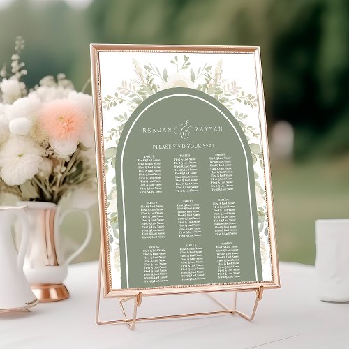 Ivory And Sage Floral Arch Wedding Seating Chart