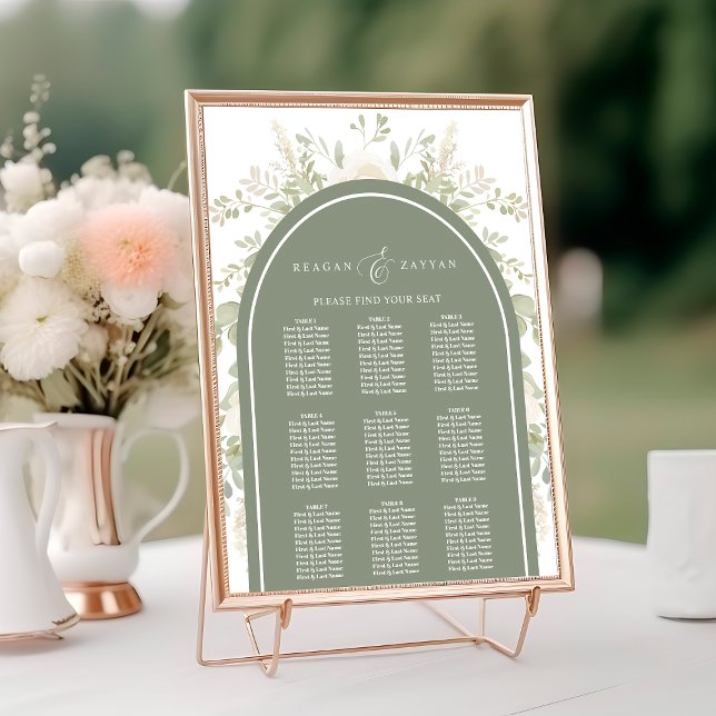 Ivory And Sage Floral Arch Wedding Seating Chart (Creator Uploaded)