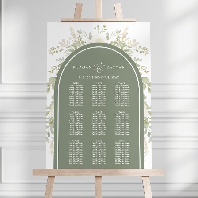 Ivory And Sage Floral Arch Wedding Seating Chart Foam Board (Creator Uploaded)