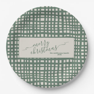Ivory and sage green checkered Christmas Paper Plates