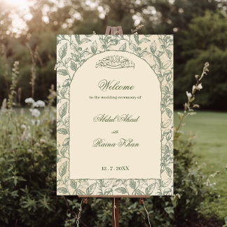 Ivory and Sage Green Floral Islamic Wedding Arch  Foam Board