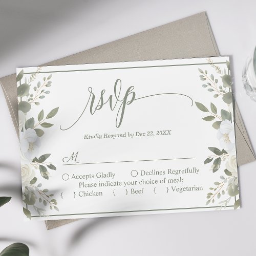 Ivory And Sage Script Floral Wedding Wedding Rsvp