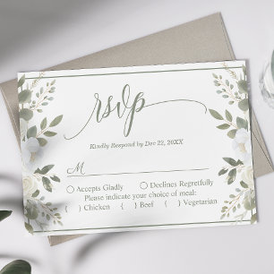 Ivory And Sage Script Floral Wedding Wedding RSVP Card