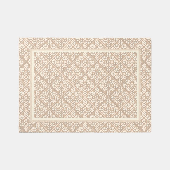 Ivory and tan leaf print Area Rug (Front)