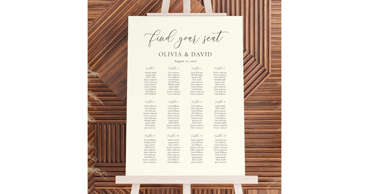 Ivory and Taupe 12 table Wedding Seating Chart Foam Board | Zazzle
