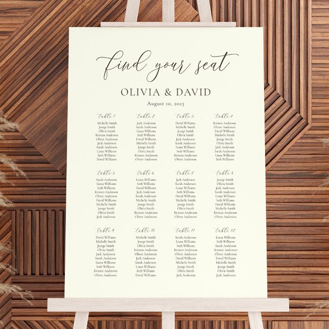 Ivory and Taupe 12 table Wedding Seating Chart Foam Board (Creator Uploaded)