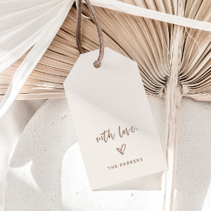 Ivory and Taupe Casual Script and Heart With Love Gift Tags