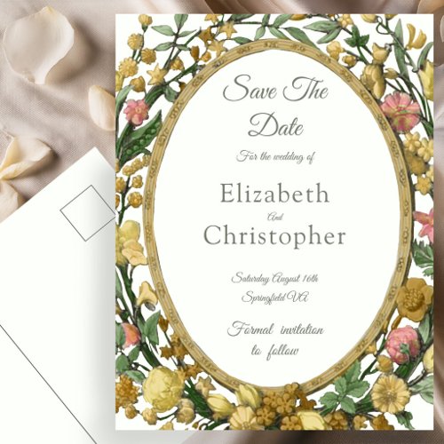 Ivory and Thyme Green Floral Wedding Save The Date Postcard