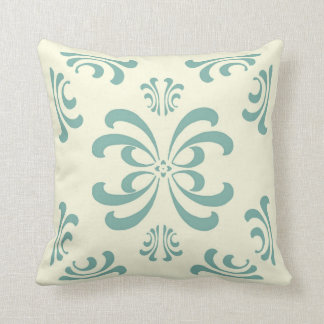 Ivory and Turquoise Nouveau Flourish Decor Pillow