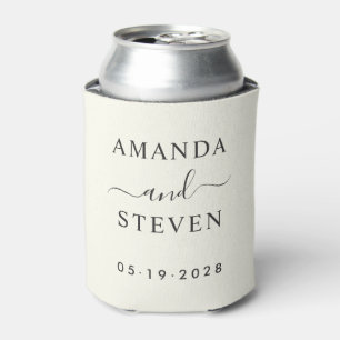 Ivory and Warm Black Couple Names with WeddingDate Can Cooler