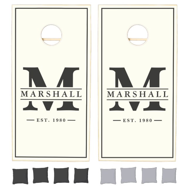Ivory and Warm Black Name & Initial Overlay Cornhole Set (Set)