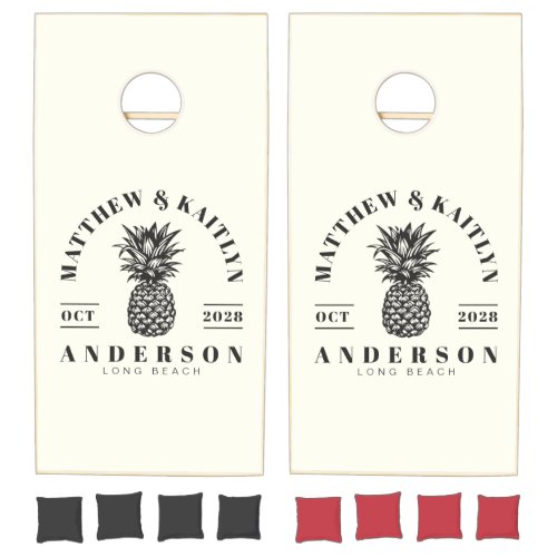 Ivory and Warm Black Tropical Pineapple Wedding Cornhole Set