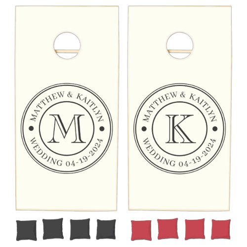 Ivory and Warm Black Wedding Monogram Cornhole Set