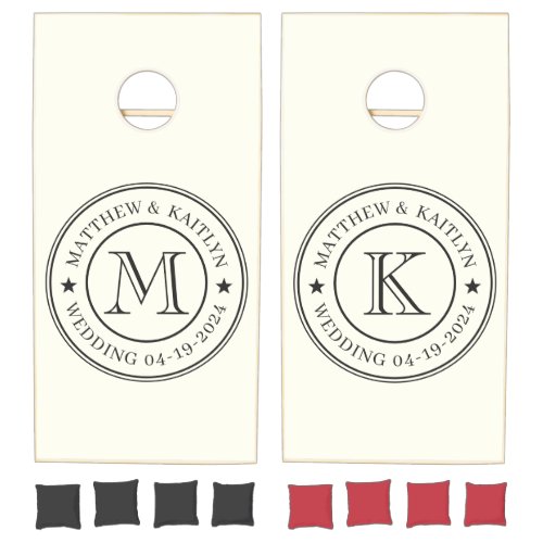 Ivory and Warm Black Wedding Monogram Star Cornhole Set