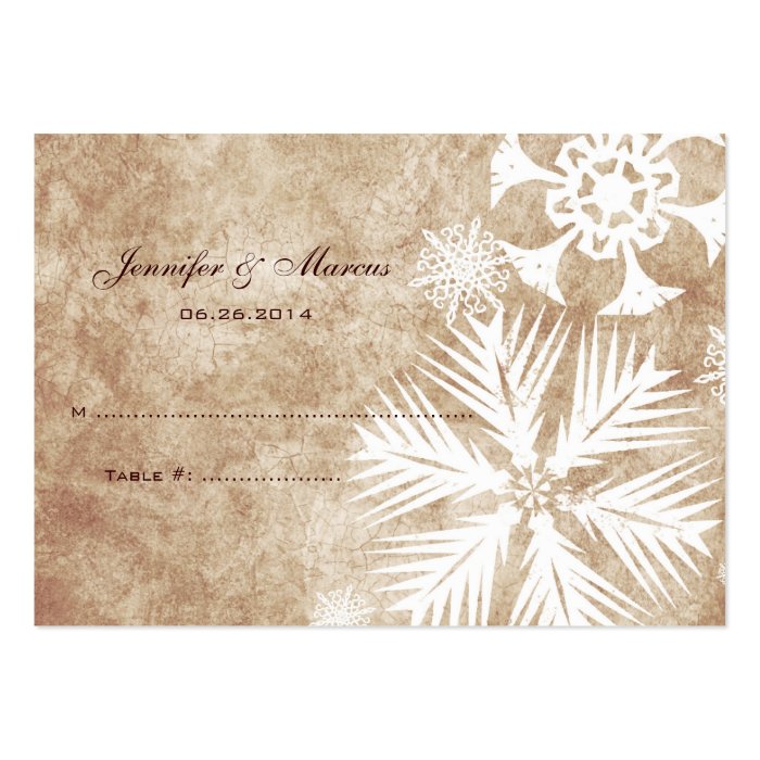 Ivory and White Christmas Snowflakes Seating Card Business Card Template