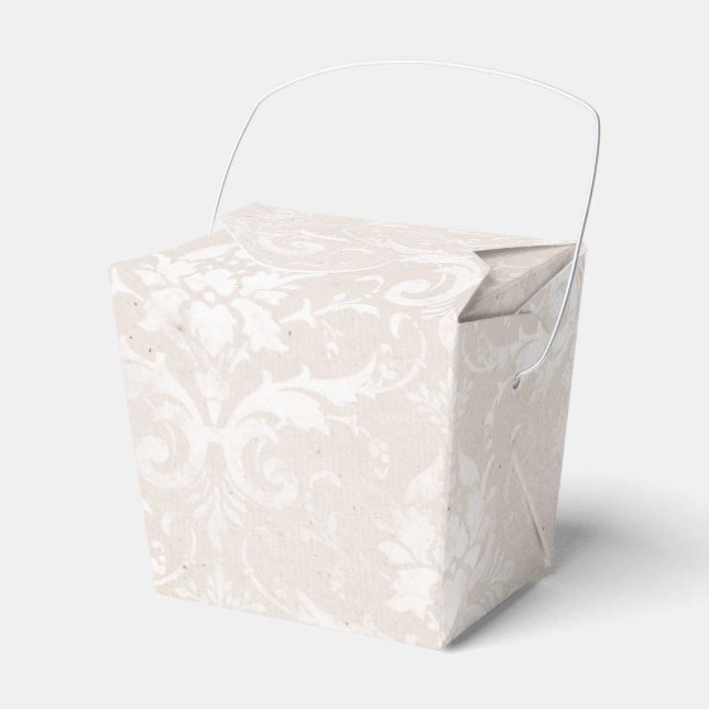 Ivory and White Grunge Distressed Damask Favor Boxes (Front Side)