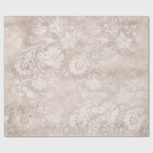 Ivory and White Grunge Distressed Damask Wrapping Paper