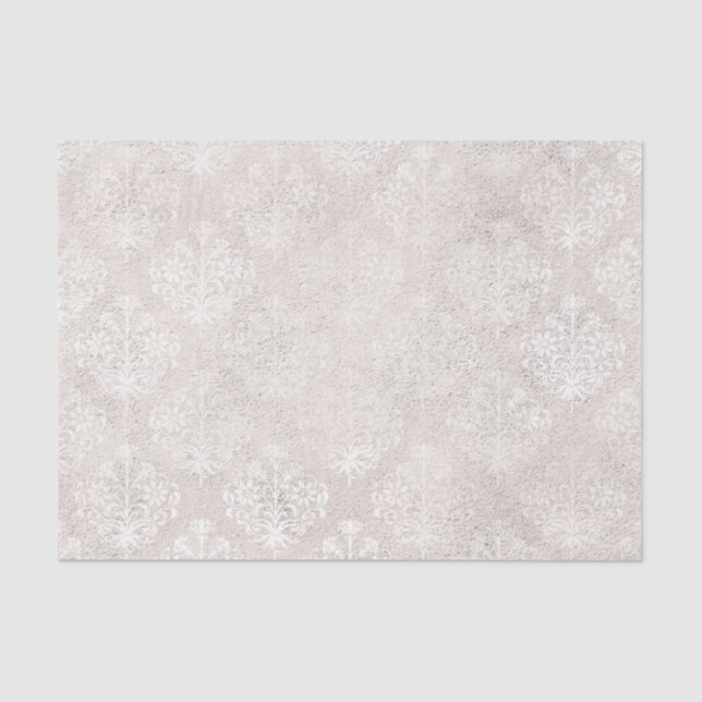 Ivory and White Vintage Damask Tissue Paper (Front)