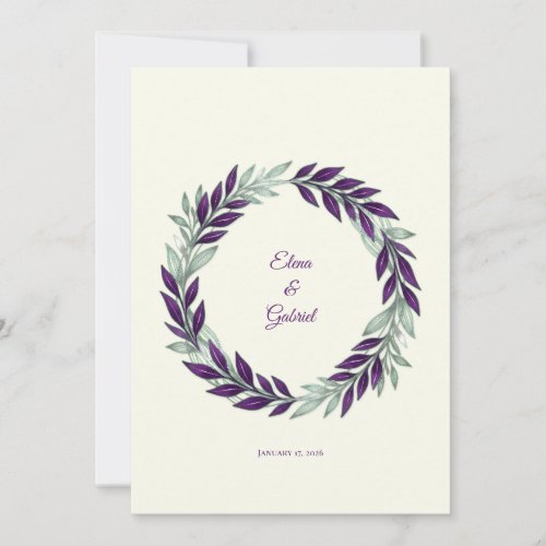Ivory and Wreath / Wedding Ivory and Crown Thank You Card