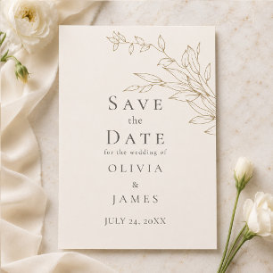 Ivory & Antique Gold Botanical Save the Date Invitation