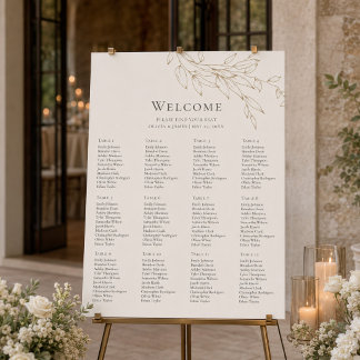Ivory & Antique Gold Botanical Seating Chart Foam Board