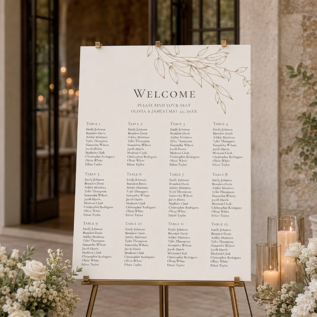Ivory & Antique Gold Botanical Seating Chart Foam Board (Ivory & Antique Gold Botanical Seating Chart Foam Board)
