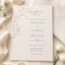 Ivory & Antique Gold Botanical Wedding Invitation