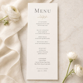 Ivory & Antique Gold Botanical Wedding Menu Card