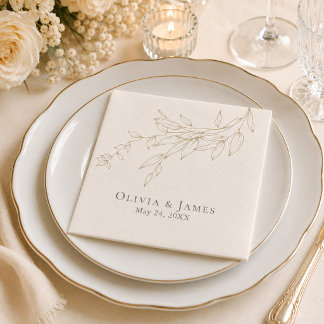 Ivory & Antique Gold Botanical Wedding Napkin