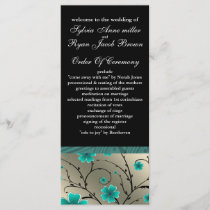 ivory aqua and black floral Wedding program
