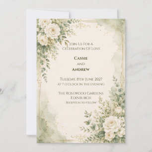 Ivory Art Nouveau Scroll Wedding Invitation