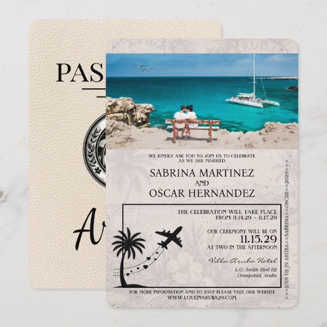 Ivory Aruba Passport Wedding Invitation (Front/Back)