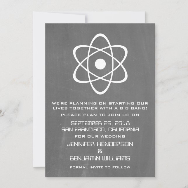 Ivory Atomic Chalkboard Save the Date Invite (Front)