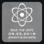 Ivory Atomic Chalkboard Save the Date Stickers<br><div class="desc">Cute and nerdy Atomic Chalkboard Save the Date Stickers featuring a simple atomic symbol in white on a chalkboard look background. These geeky and fun save the date stickers are perfect for announcing your science themed wedding! Easy to customize, simply add the details of your wedding in the spaces provided....</div>