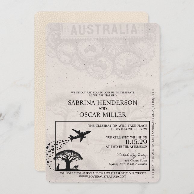 Ivory Australia Passport Wedding Invitation (Front/Back)