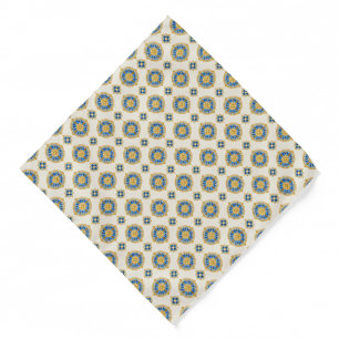 Ivory Azure Blue Gold Majolica Medallion Foulard Bandana